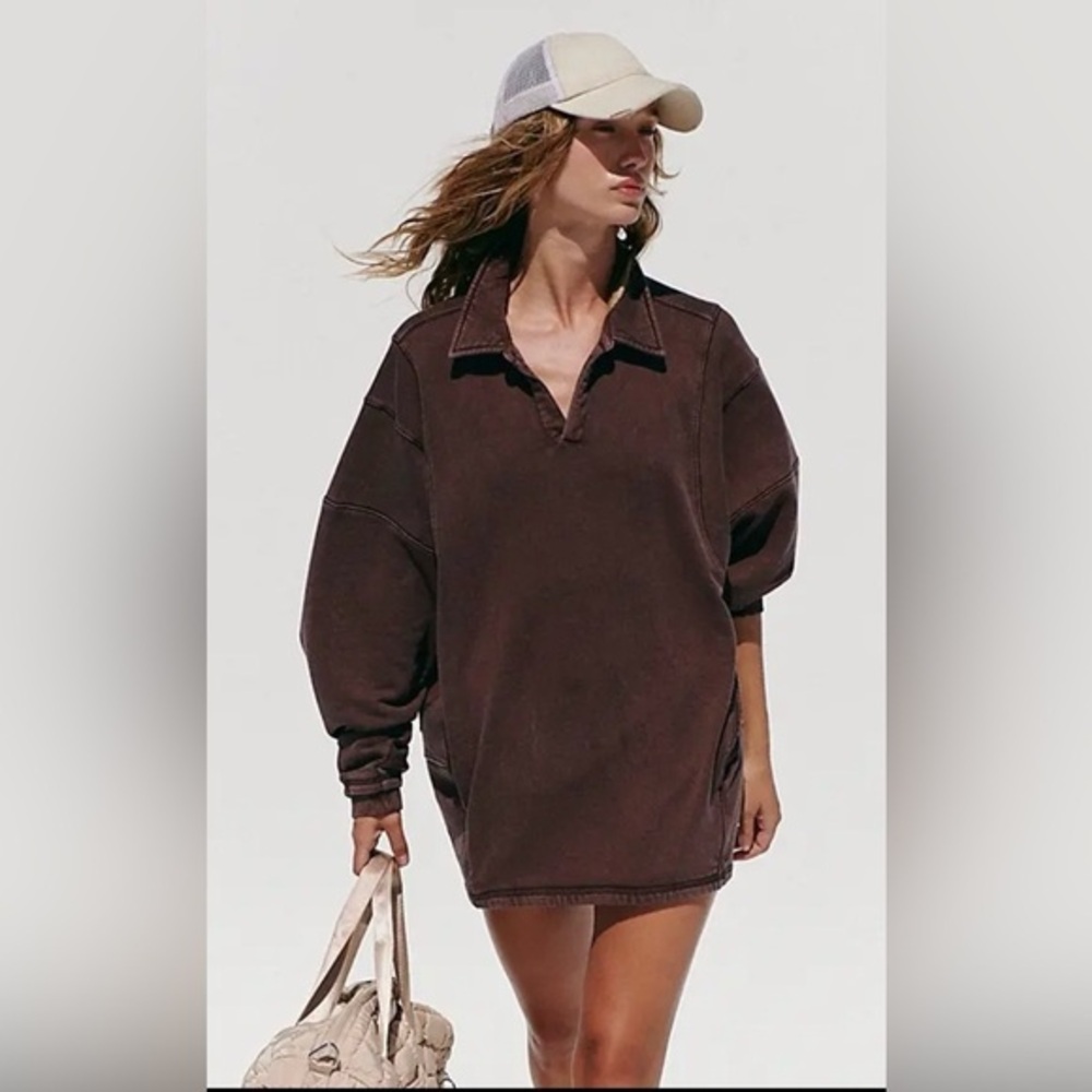 NWT Free People Movement XS Work It Out Pullover in Black Walnut Brown New $108 - Picture 3 of 5